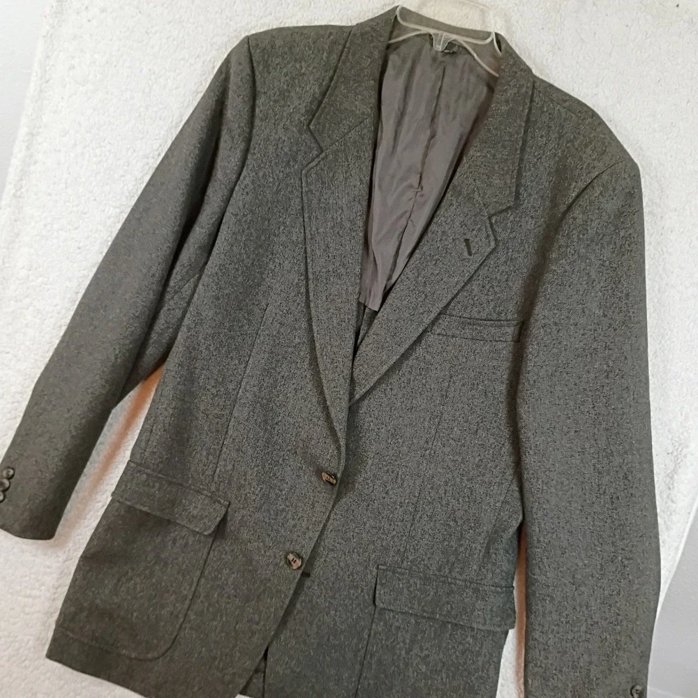 Patagonia Vintage 80s Blazer Mens 44L Gray Herringbone Tweed Sport Coat Rare